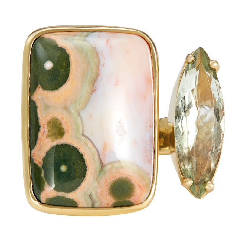 Tandem Ring, Green & Pink Orbicular Jasper