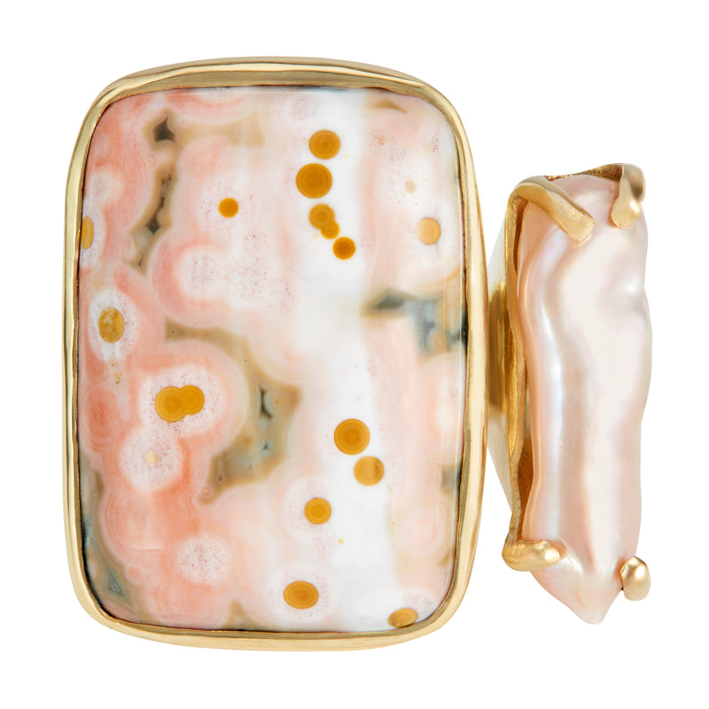 Tandem Ring, Pink Orbicular Jasper